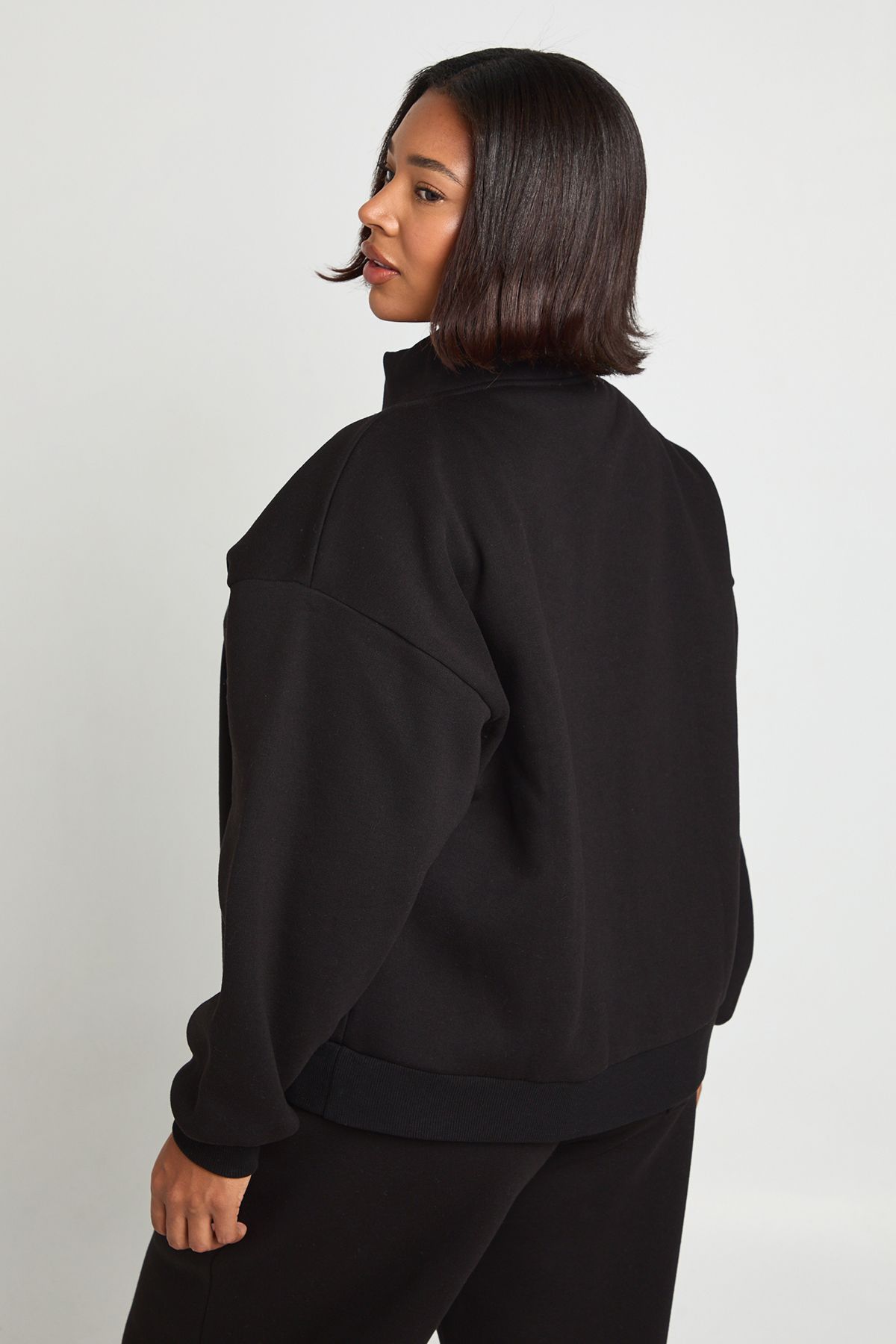 Plus Funnel Neck Zip Up Sweatshirt - Image 2