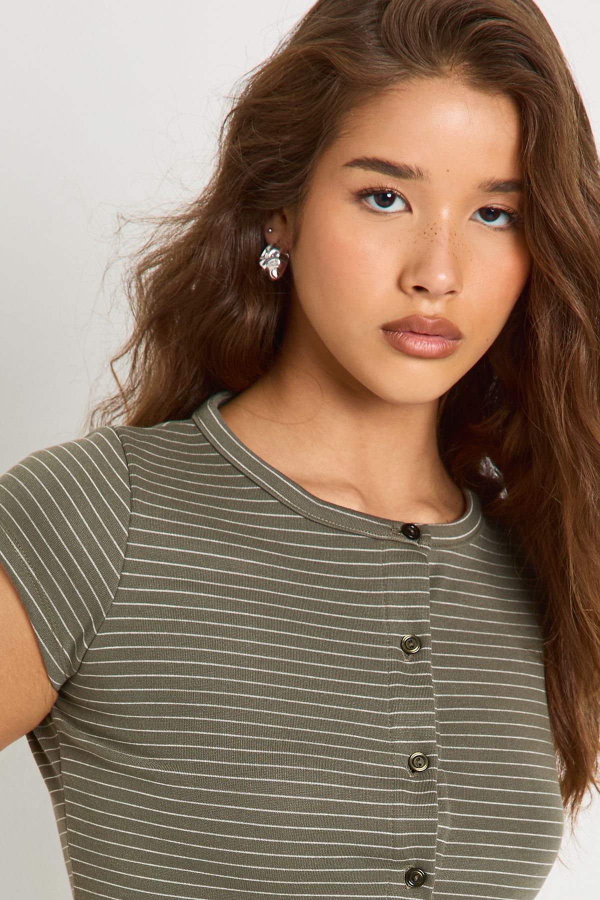 Stripe Button Through Cap Sleeve Top - Image 4
