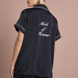 Bridal 'Maid Of Honor' Satin Embroidered Short Sleeve Shirt & Shorts Pyjama Set
