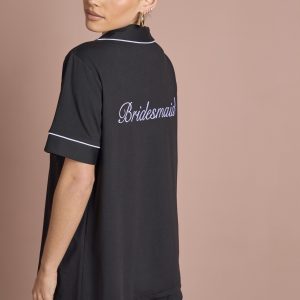 Bridal 'Bridesmaid' Satin Embroidered Short Sleeve Shirt & Short Pyjama Set
