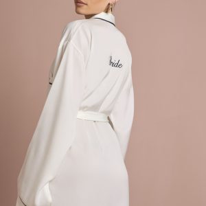Bridal 'Bride' Satin Embroidered Short Robe