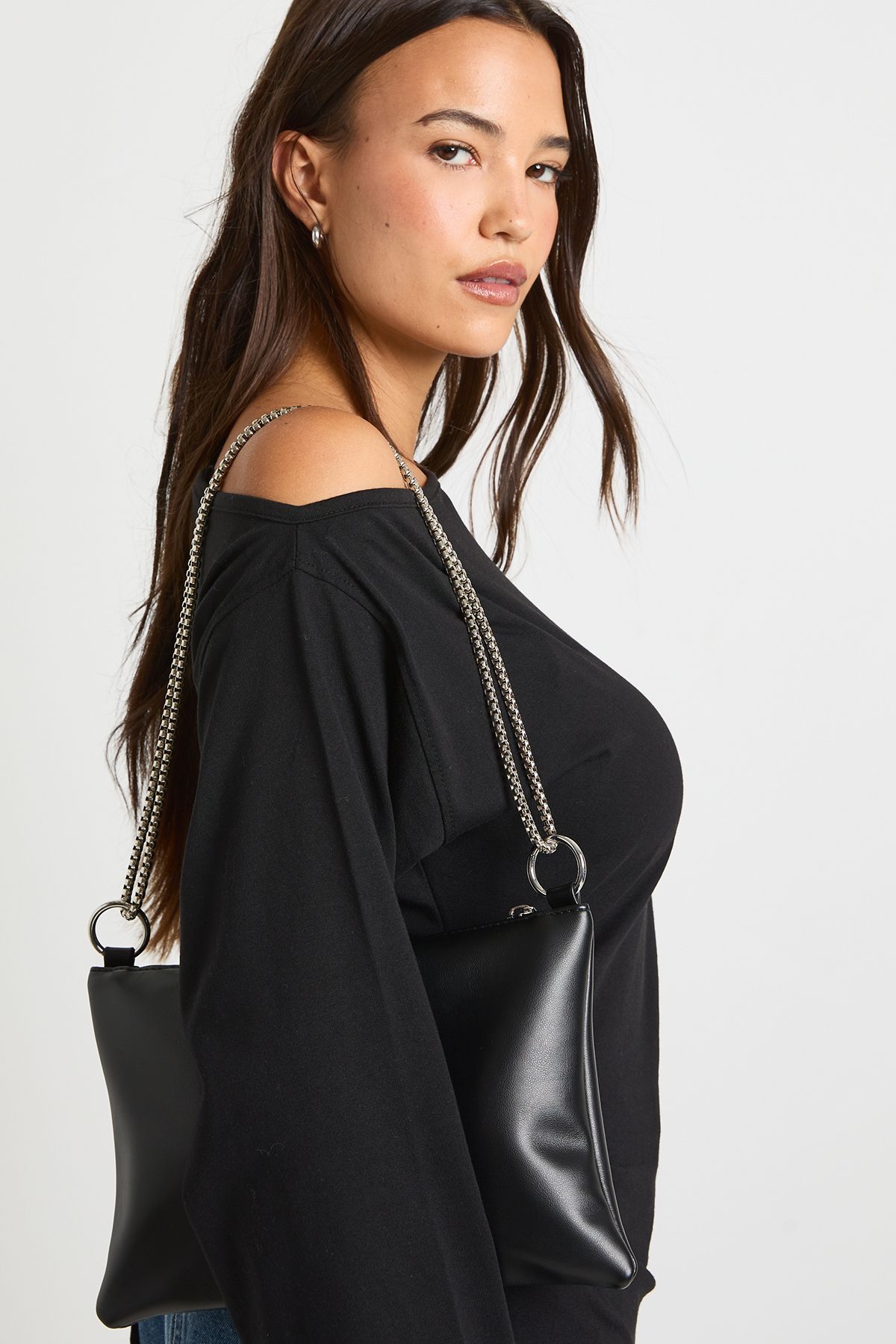 Slouchy Chain Detail Shoulder Bag