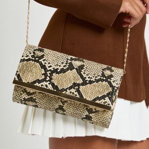 Snake Print Fold Over Clutch Bag