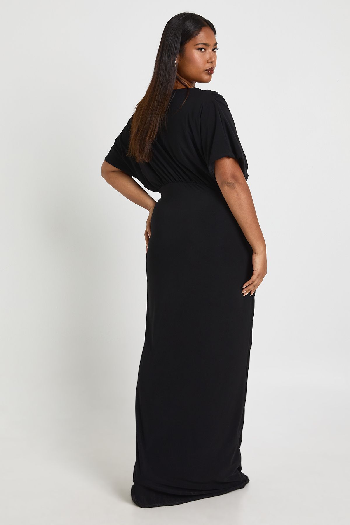 Plus Double Layer Ruched Plunge Batwing Maxi Dress - Image 2