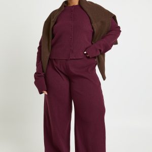 Plus Ribbed Wide Leg Trouser