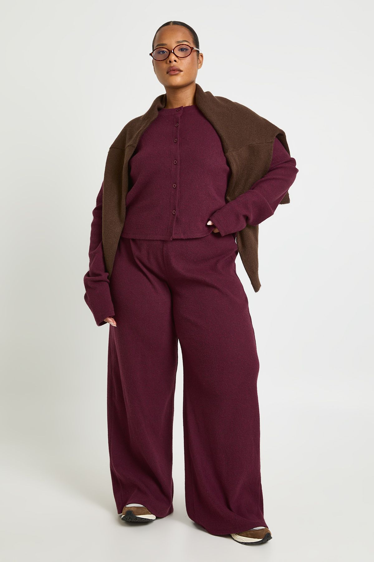 Plus Ribbed Wide Leg Trouser