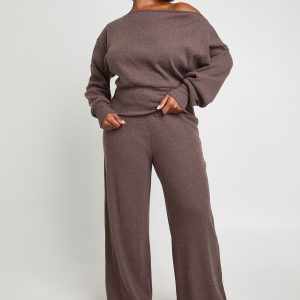 Plus Ribbed Wide Leg Trouser