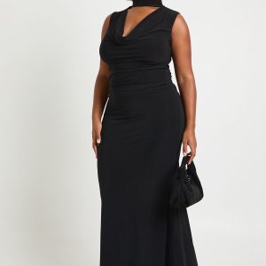 Plus Cowl Neck Scarf Detail Top And Collumn Maxi Skirt