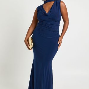 Plus Cowl Neck Scarf Detail Top And Collumn Maxi Skirt