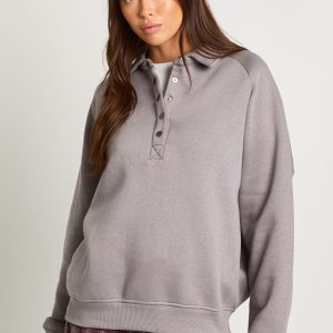 Collared Popper Oversized Washed Sweatshirt