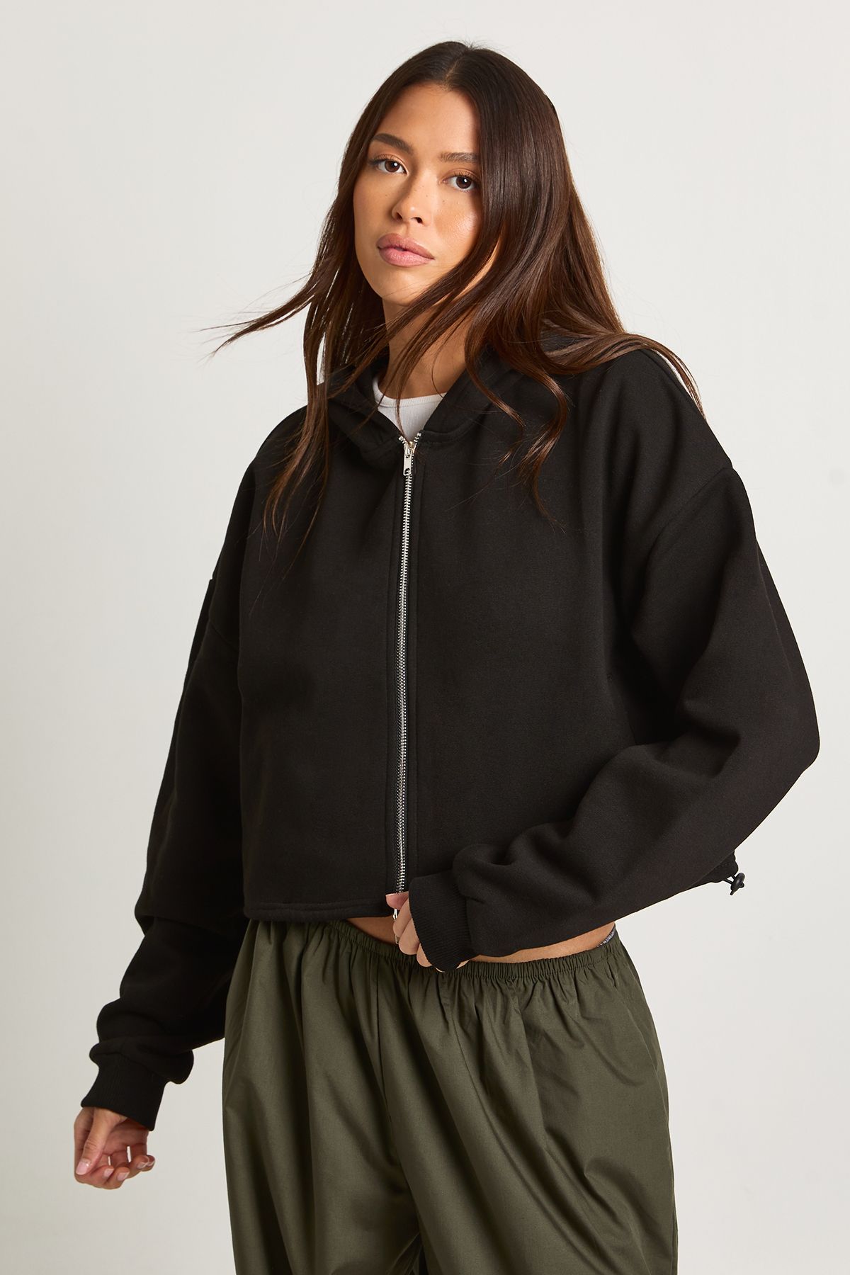 Adjustable Waist Zip Through Hoodie