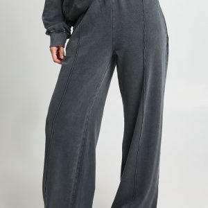Washed Pintuck Detail Straight Leg Jogger