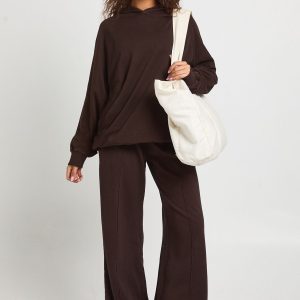 Washed Pintuck Detail Deep Waistband Wide Leg Jogger