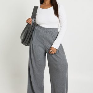 Plus Knitted Cord Wide Leg Pleated Balloon Joggers