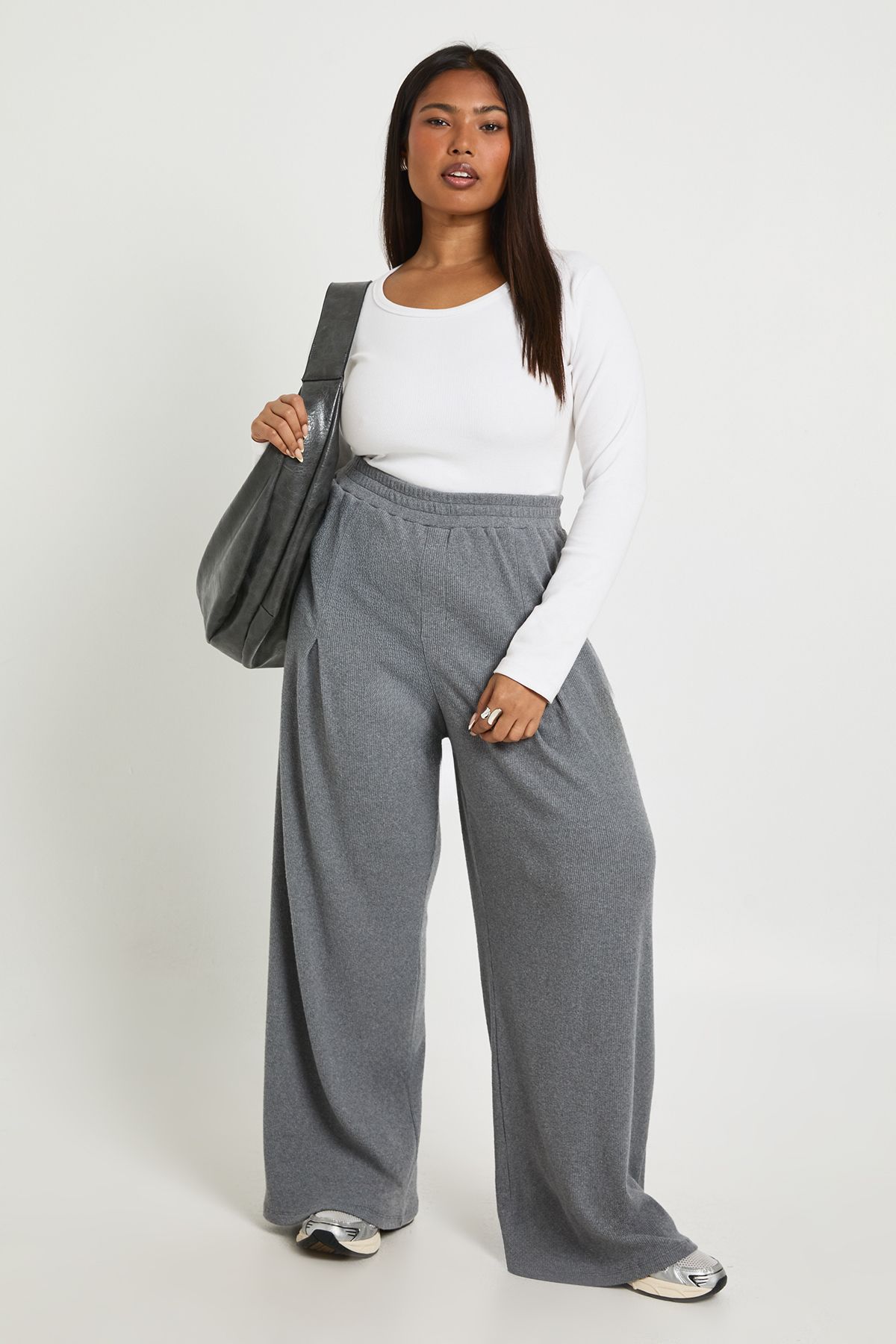 Plus Knitted Cord Wide Leg Pleated Balloon Joggers