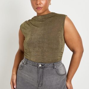 Plus Ruched Grown On Neck Bodysuit