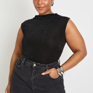 Plus Ruched Grown On Neck Bodysuit