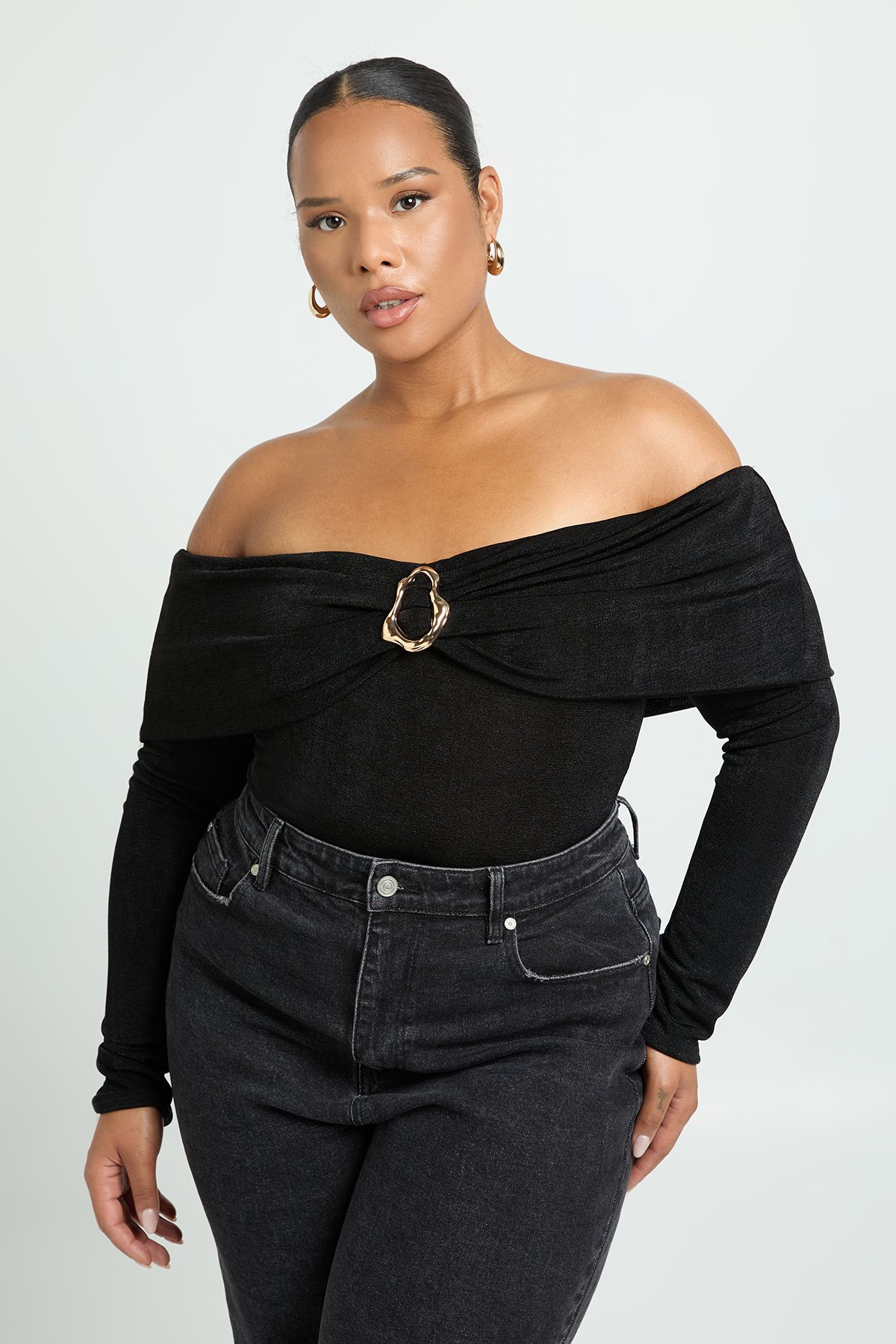 Plus Trim Detail Bardot Bodysuit