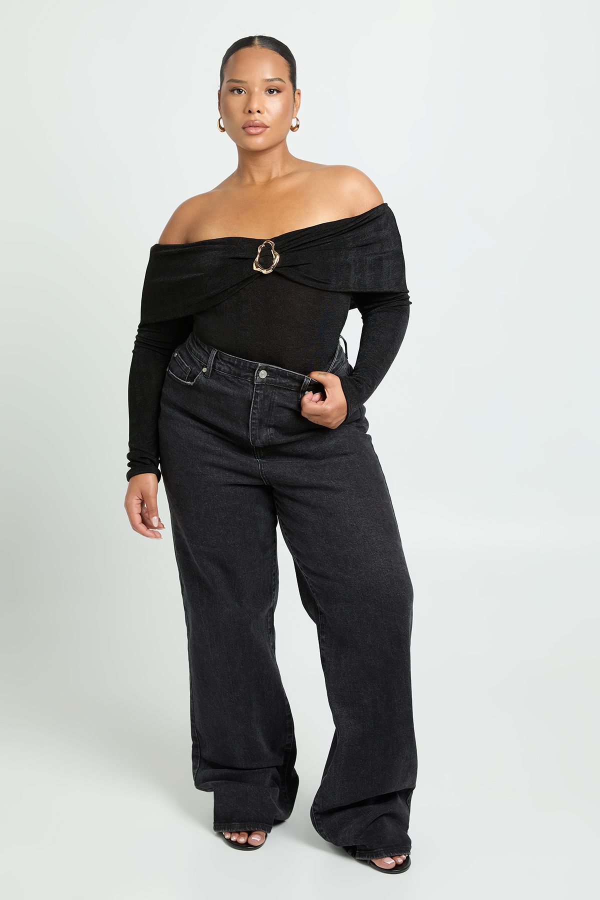 Plus Trim Detail Bardot Bodysuit - Image 3