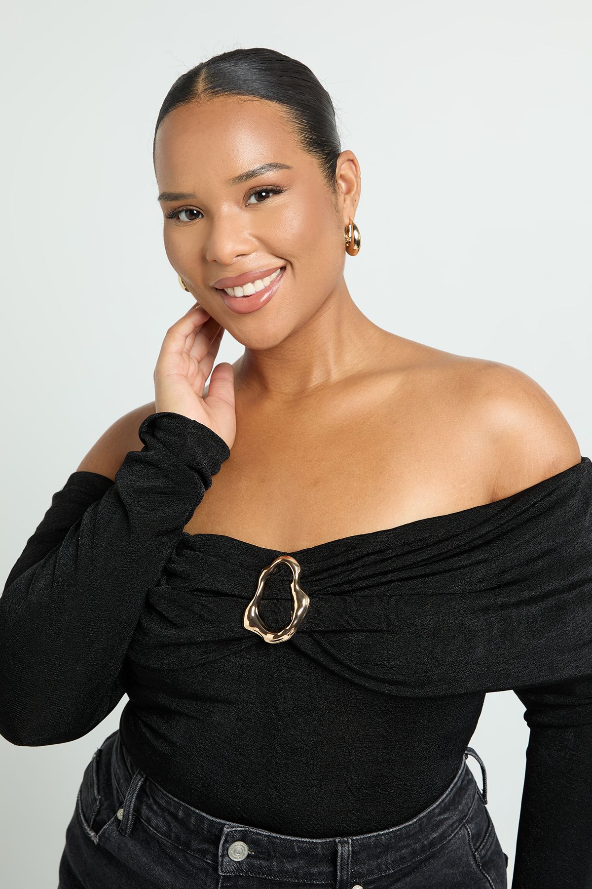 Plus Trim Detail Bardot Bodysuit - Image 4