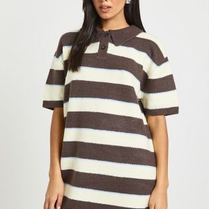 Stripe Collared Oversized Knitted Dress