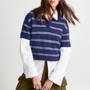 Stripe Collared Oversized Knitted Top