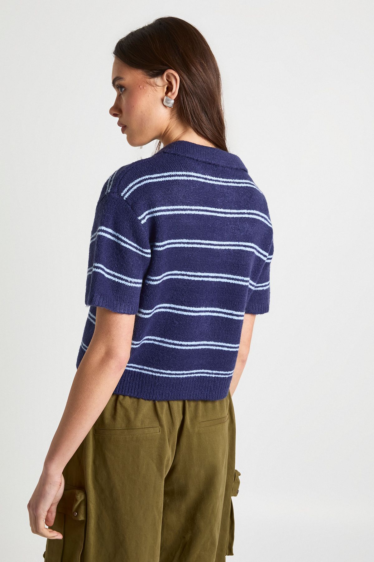 Stripe Collared Oversized Knitted Top - Image 2