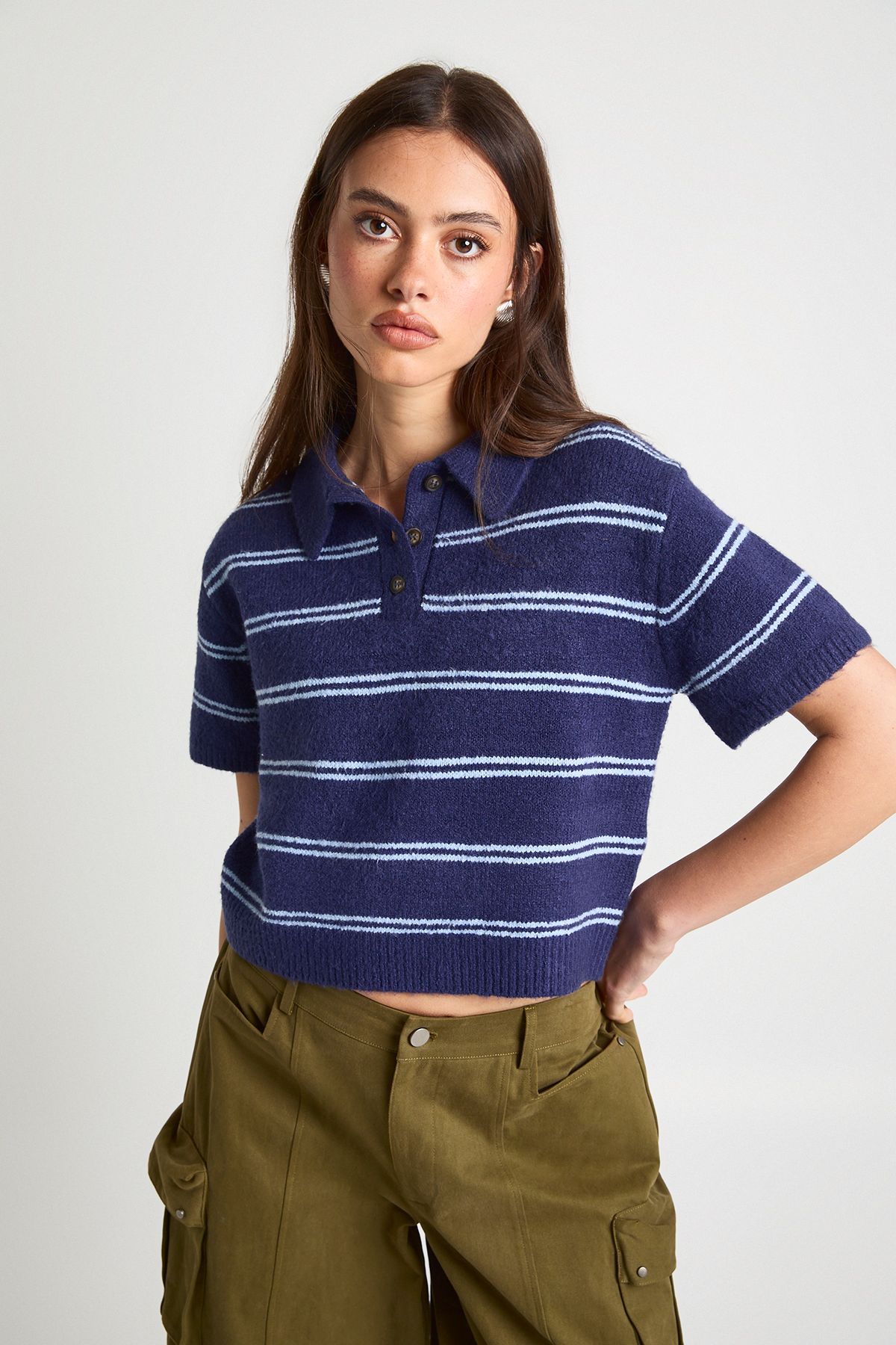 Stripe Collared Oversized Knitted Top - Image 3