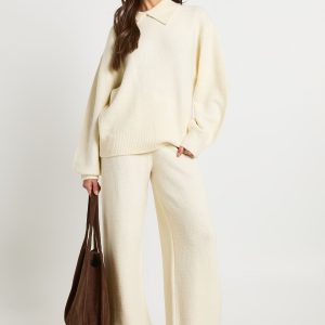 Super Soft Crew Neck Knitted Chunky Cardigan and Wide Leg Trouser Co-Ord
