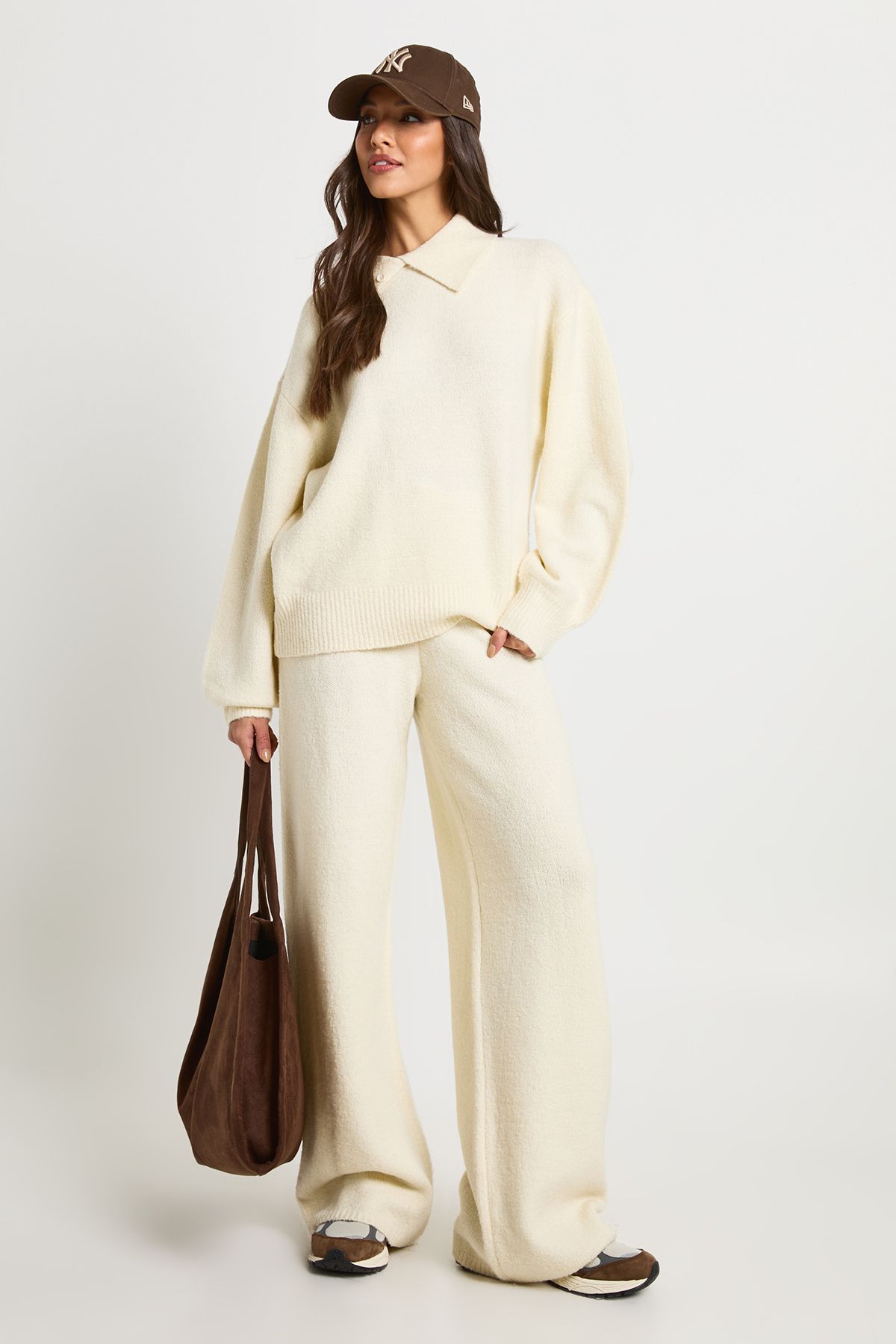 Super Soft Crew Neck Knitted Chunky Cardigan and Wide Leg Trouser Co-Ord
