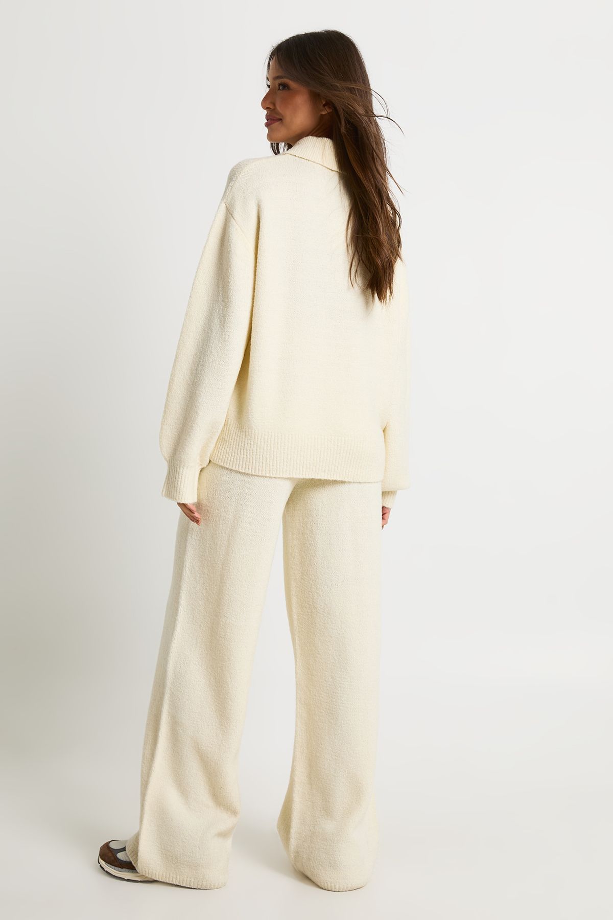 Super Soft Crew Neck Knitted Chunky Cardigan and Wide Leg Trouser Co-Ord - Image 2