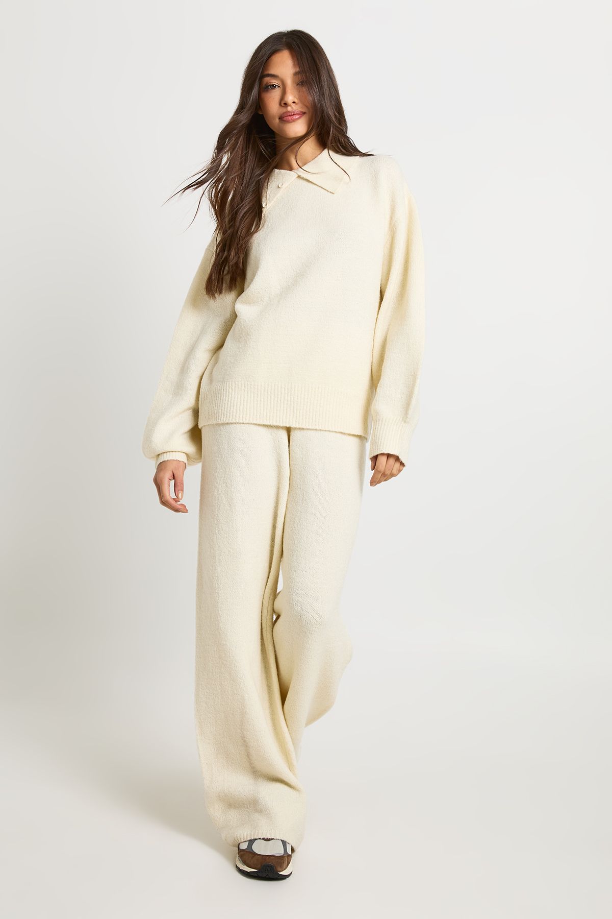 Super Soft Crew Neck Knitted Chunky Cardigan and Wide Leg Trouser Co-Ord - Image 3