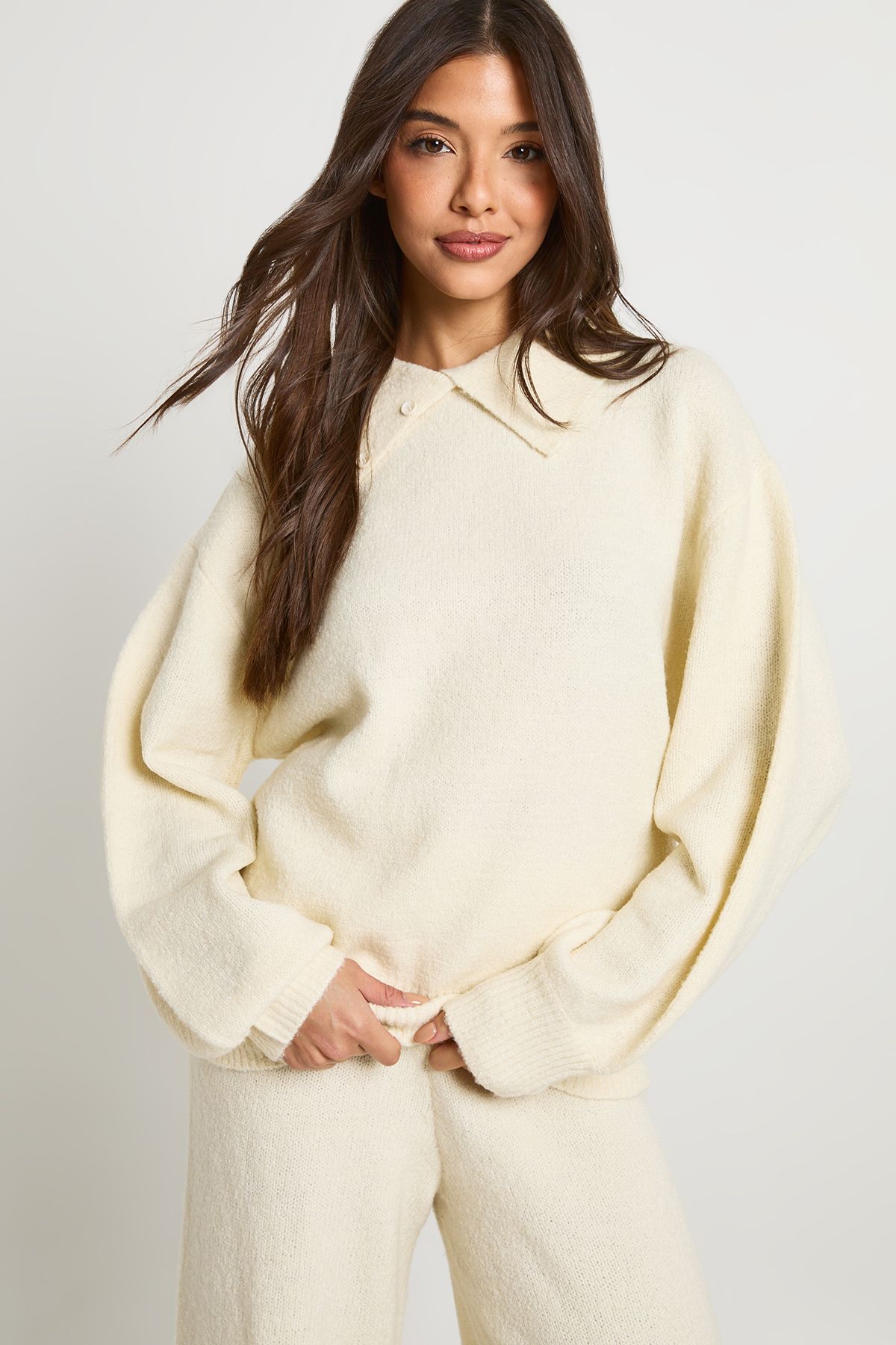 Super Soft Crew Neck Knitted Chunky Cardigan and Wide Leg Trouser Co-Ord - Image 4