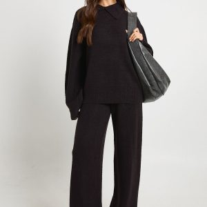 Super Soft Crew Neck Knitted Chunky Cardigan and Wide Leg Trouser Co-Ord