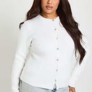 Plus Cinched Button Down Compact Knit Cardigan