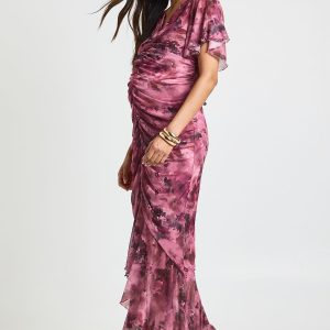 Materntiy Ruched Body Angel Sleeve Midaxi