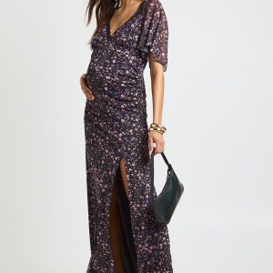 Maternity Ditsy Lace Detail Maxi Dress