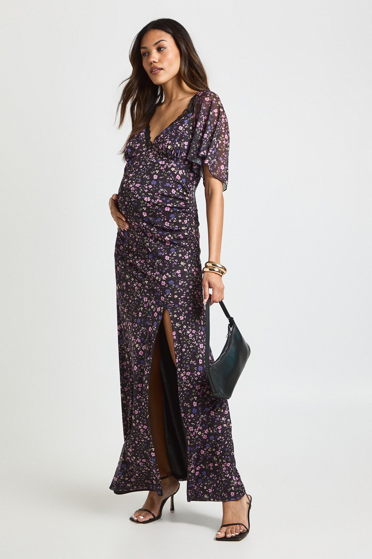 Maternity Ditsy Lace Detail Maxi Dress