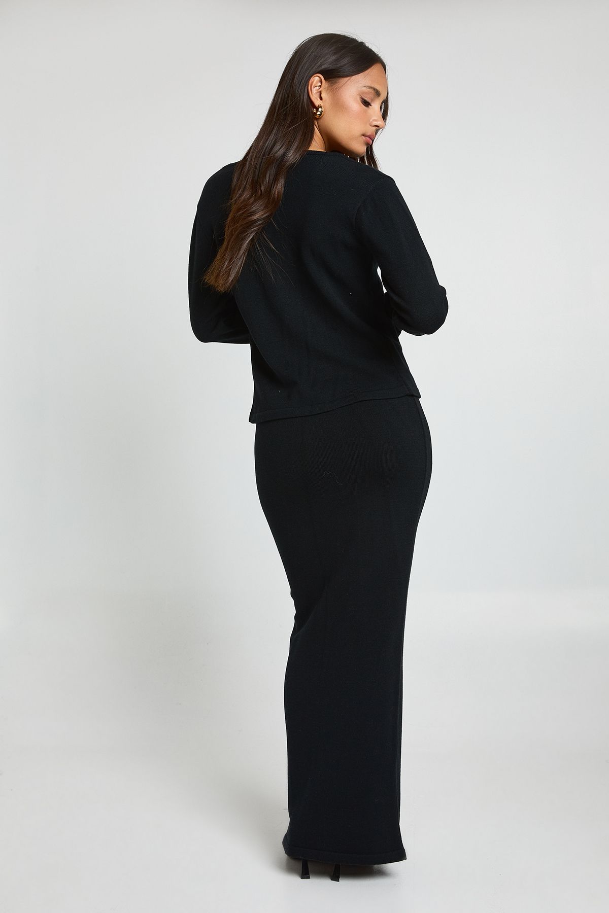 Gold Button Knitted Cardigan and Midaxi Skirt Co-Ord - Image 2