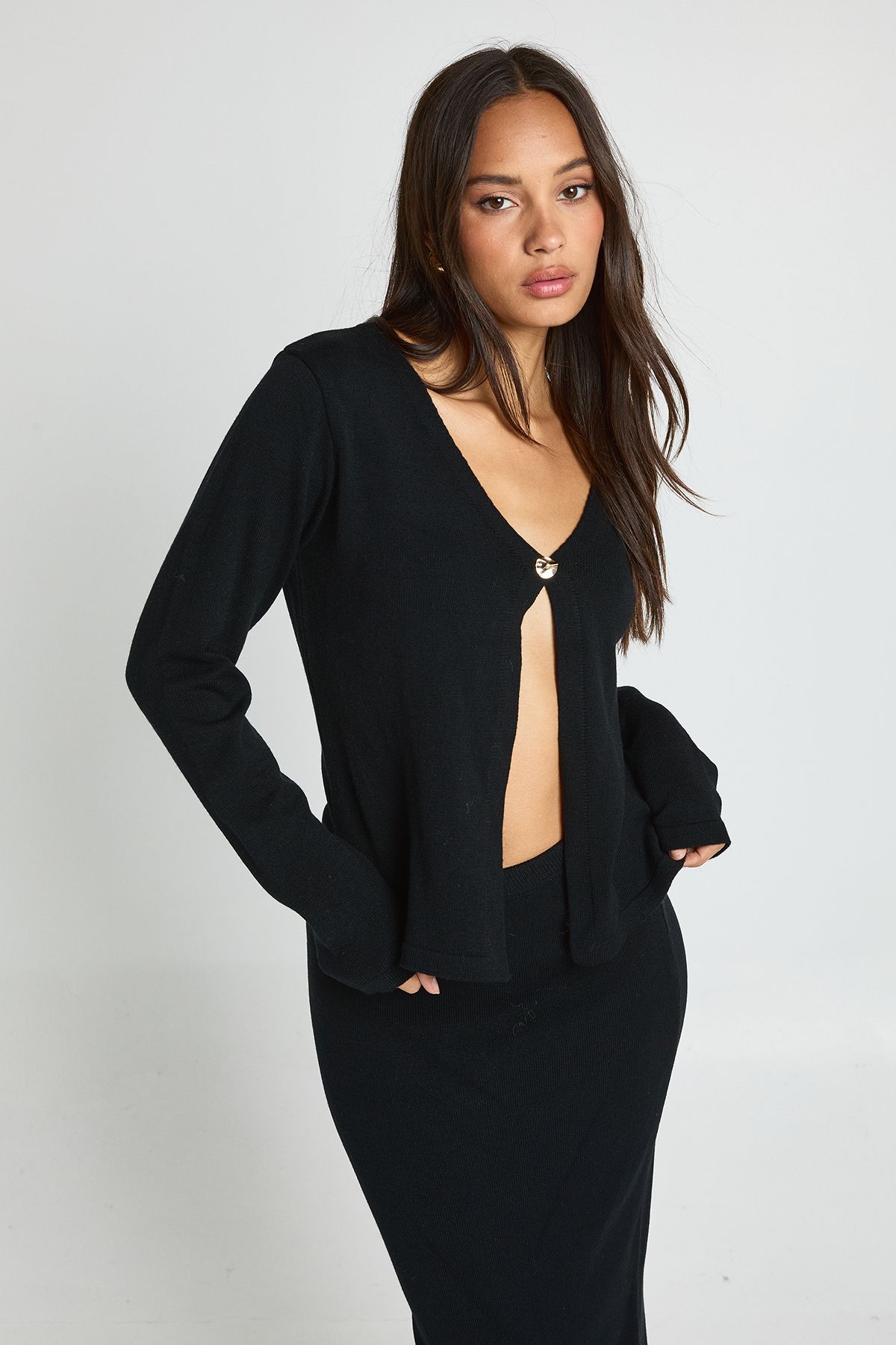 Gold Button Knitted Cardigan and Midaxi Skirt Co-Ord - Image 3