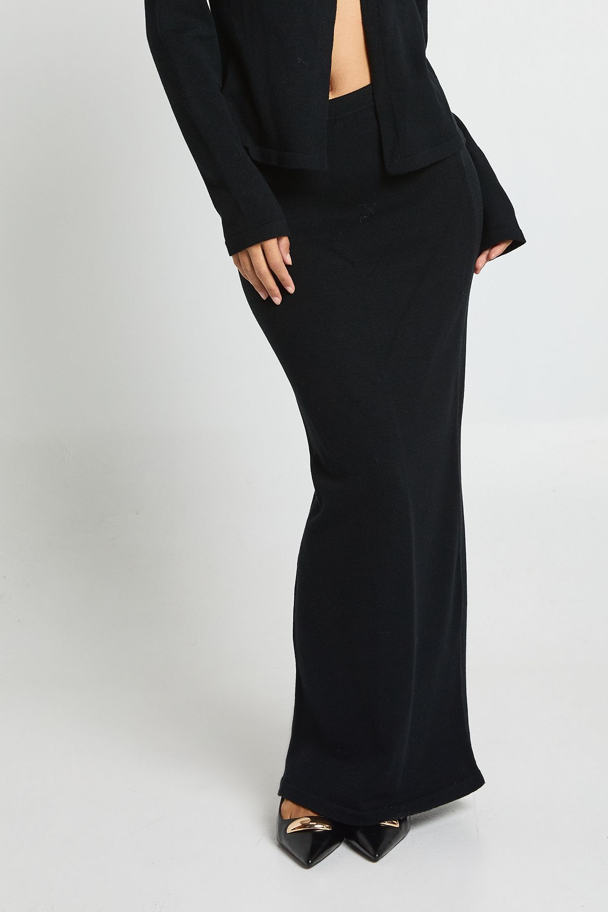 Gold Button Knitted Cardigan and Midaxi Skirt Co-Ord - Image 4