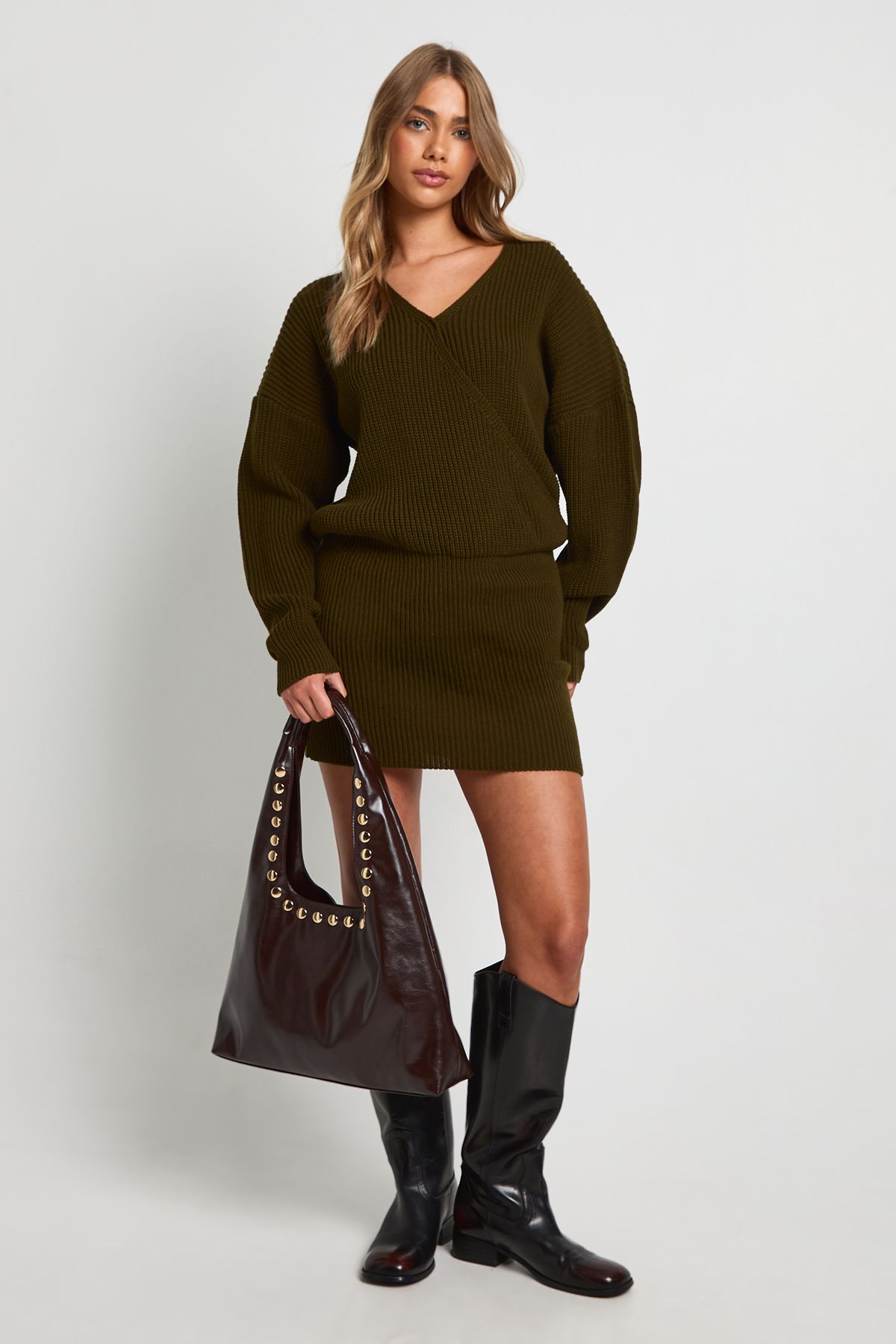 Wrap Front Knitted Mini Dress - Image 3