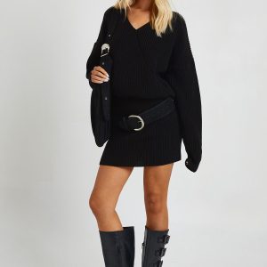 Wrap Front Knitted Mini Dress