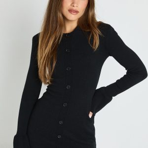 Knitted Button Through Mini Dress
