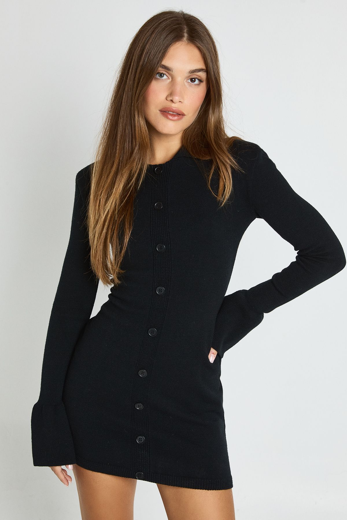 Knitted Button Through Mini Dress