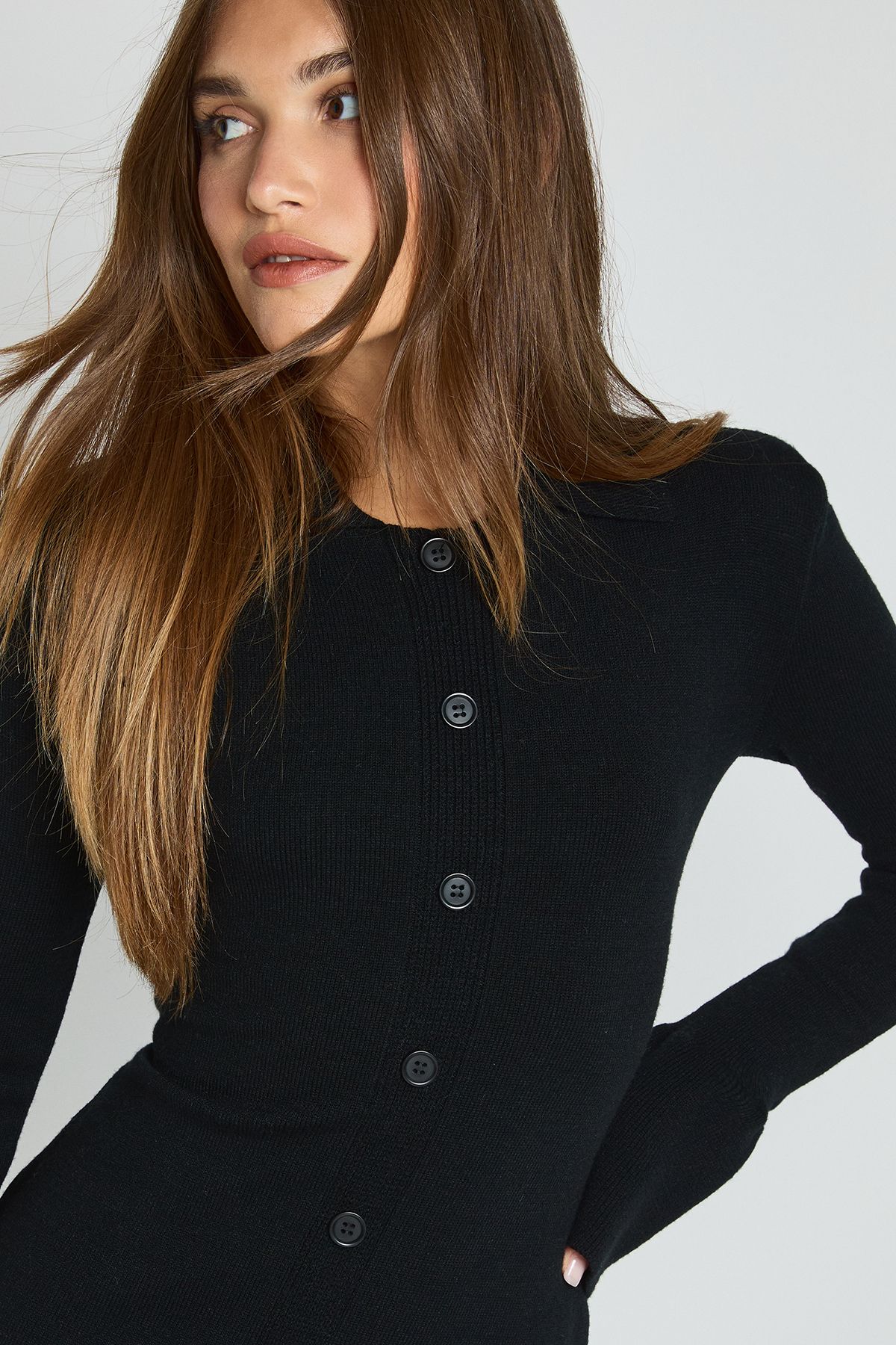 Knitted Button Through Mini Dress - Image 4