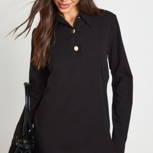 Collared Gold Button Tshirt Dress