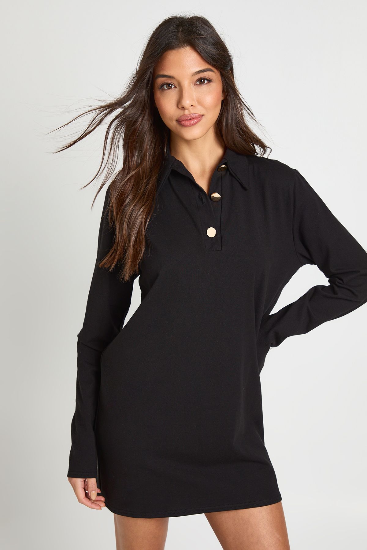 Collared Gold Button Tshirt Dress - Image 3