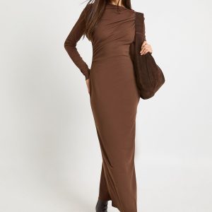 Ruched Long Sleeve Midaxi Dress