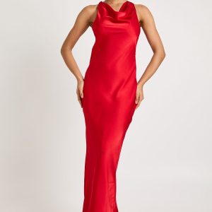 Drape Back Satin Maxi Dress